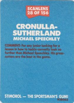 1989 Scanlens #28 Michael Speechley Back